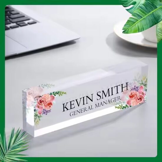 Blank clear acrylic desk name plate for custom office use