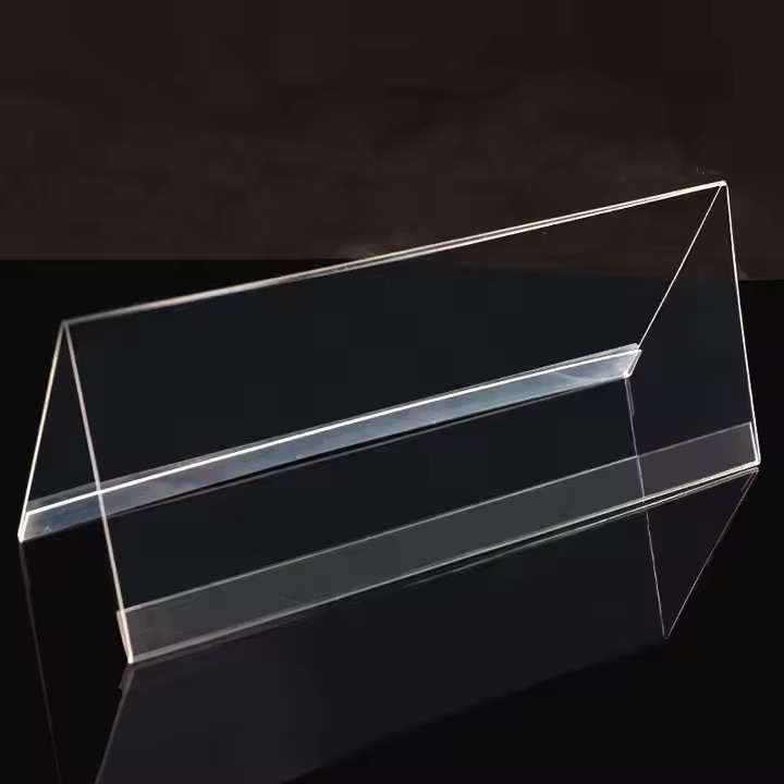 V-Shaped Clear Acrylic Desktop Sign Holder for Office Use