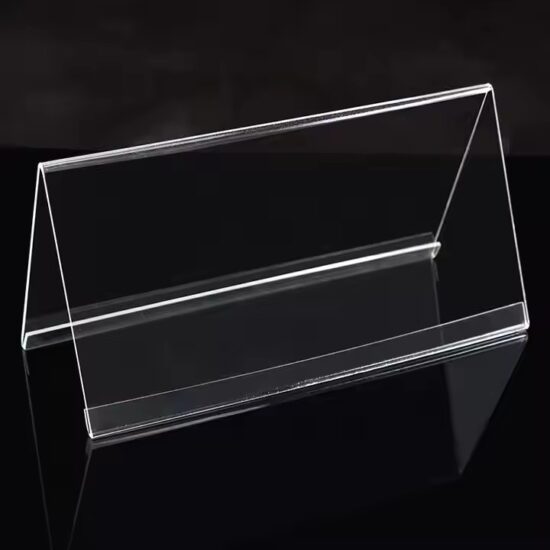 V-Shaped Clear Acrylic Desktop Sign Holder for Office Use