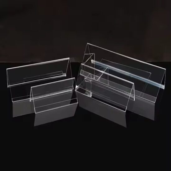 V-Shaped Clear Acrylic Desktop Sign Holder for Office Use