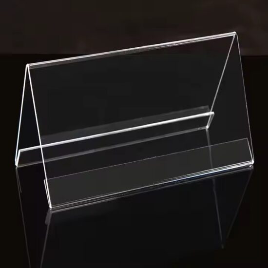 V-Shaped Clear Acrylic Desktop Sign Holder for Office Use