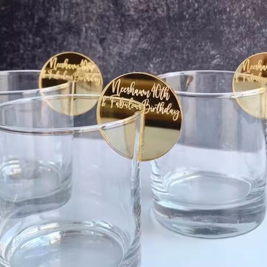 Custom round acrylic tags in various finishes and colors
