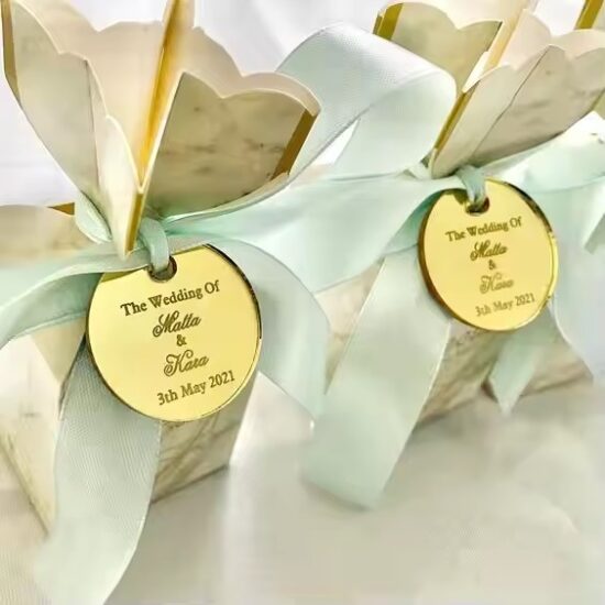 Custom round acrylic tags in various finishes and colors