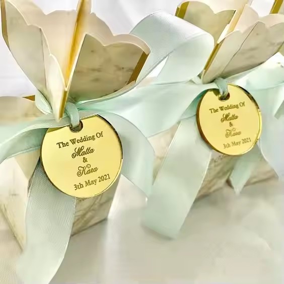 Custom round acrylic tags in various finishes and colors
