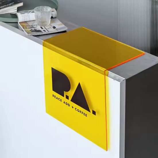 Custom L-Shaped Acrylic Desk Display Sign with Printed Branding and Text