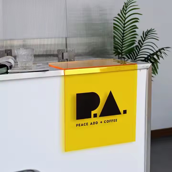 Custom L-Shaped Acrylic Desk Display Sign with Printed Branding and Text