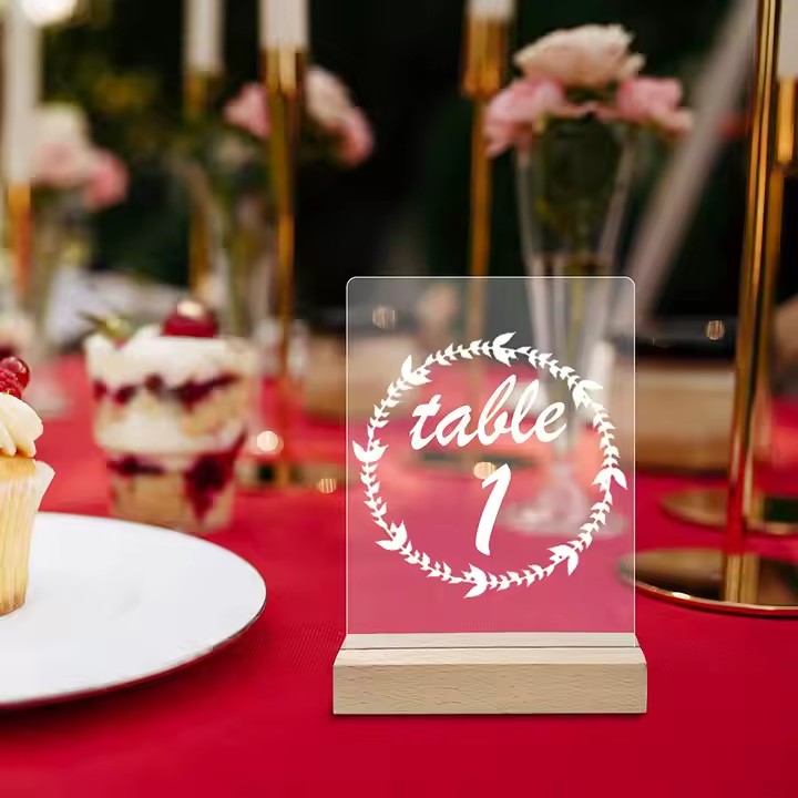 Engraved Acrylic Table Number Sign for Wedding or Restaurant Use