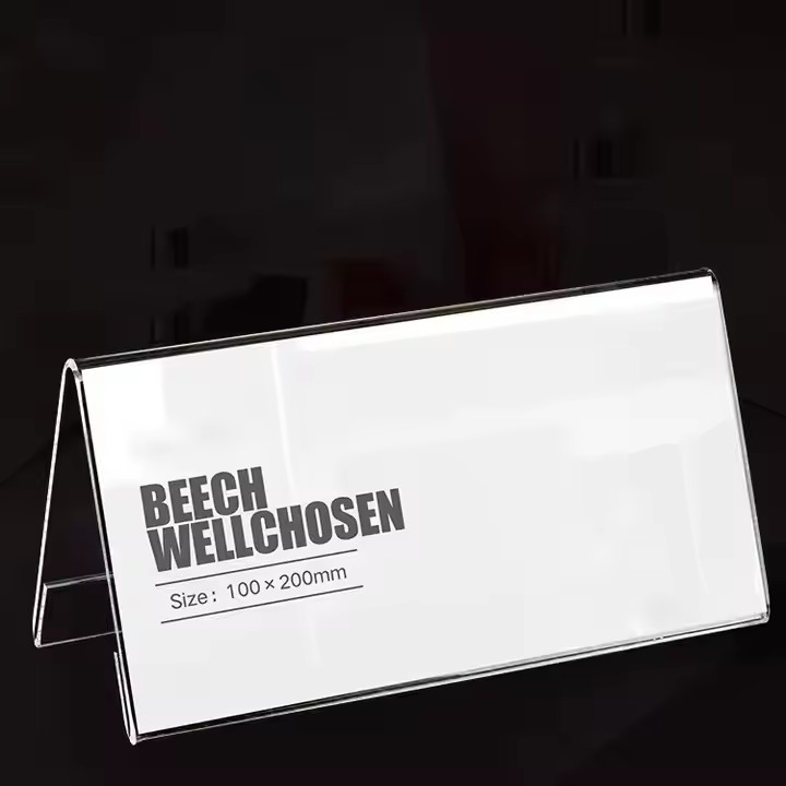 Double-Sided V-Shaped Transparent Acrylic Desk Name Plate Display
