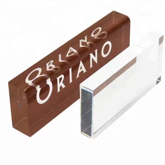 Transparent acrylic desk name plate with sublimation logo and photo