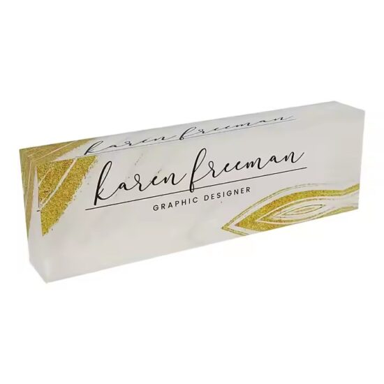 Premium clear acrylic desk name plate with personalized print
