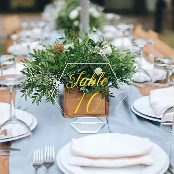 Clear Acrylic Wedding Table Signs with Floral Design