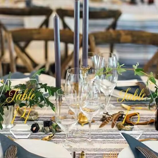 Clear Acrylic Wedding Table Signs with Floral Design