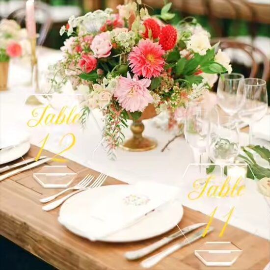 Clear Acrylic Wedding Table Signs with Floral Design