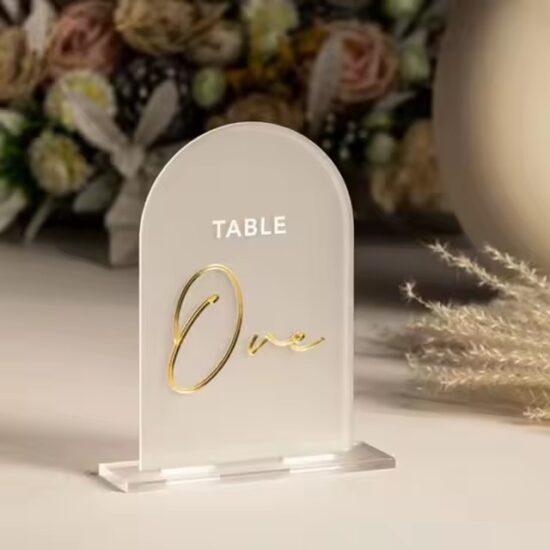 Clear Acrylic Wedding Table Number Sign with Laser Engraving
