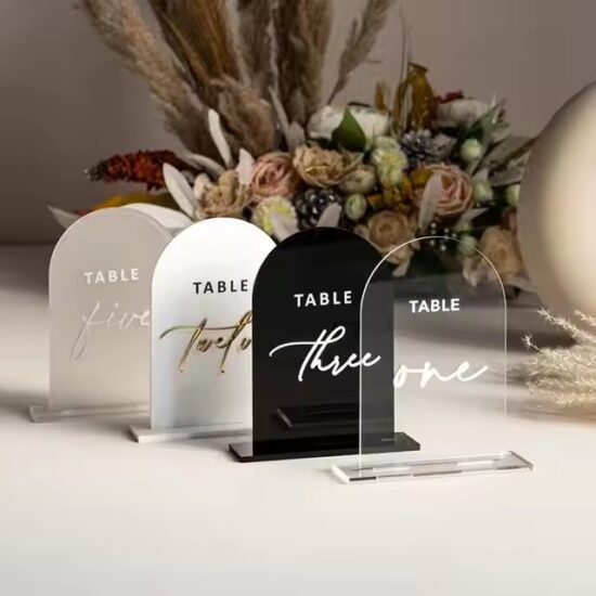 Clear Acrylic Wedding Table Number Sign with Laser Engraving
