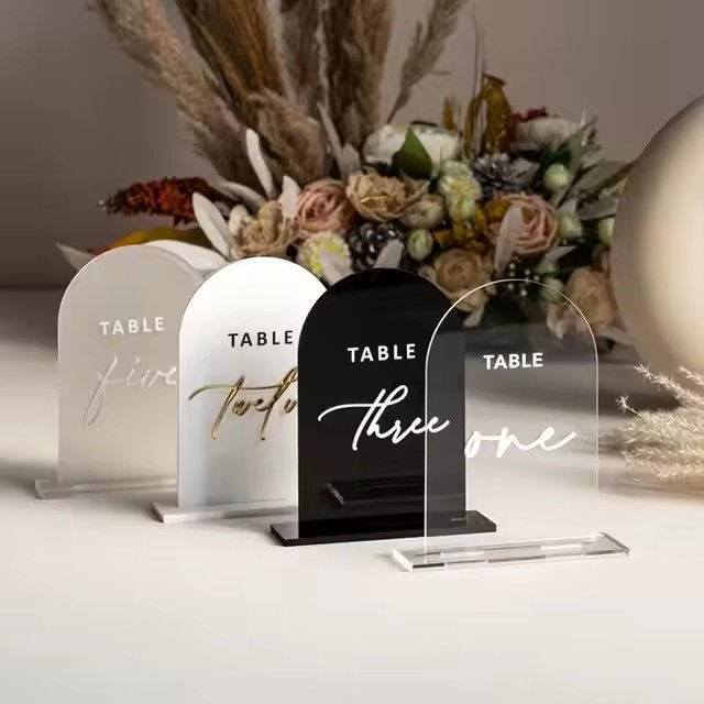 Clear Acrylic Wedding Table Number Sign with Laser Engraving