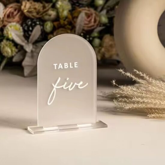 Clear Acrylic Wedding Table Number Sign with Laser Engraving