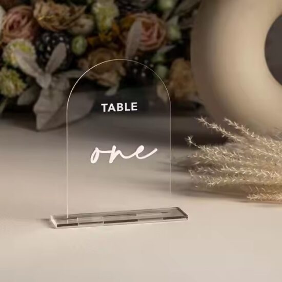 Clear Acrylic Wedding Table Number Sign with Laser Engraving