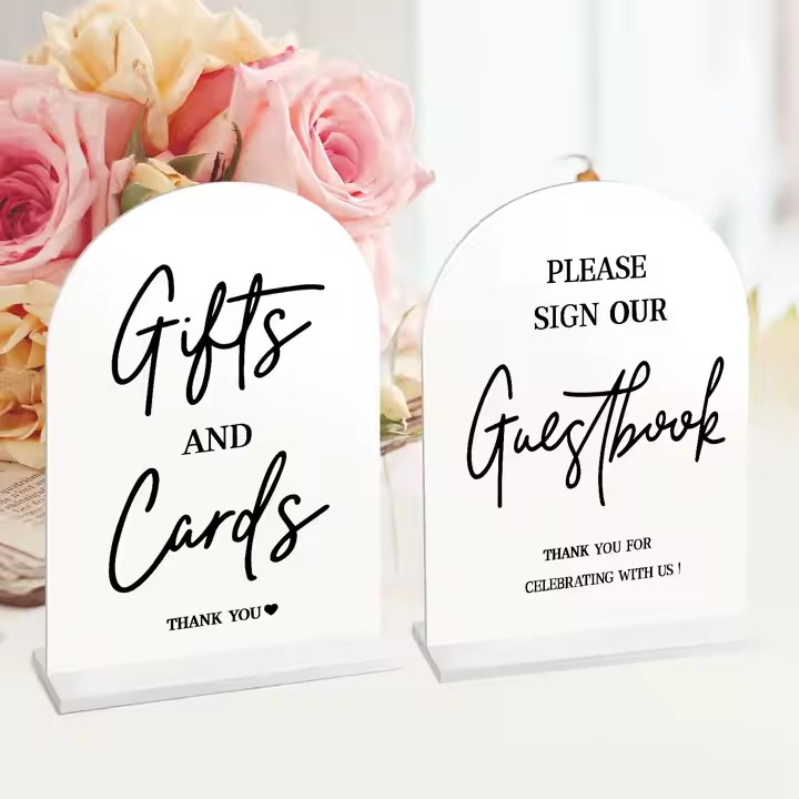 White Engraved Acrylic Party Event Sign with Minimalist Design