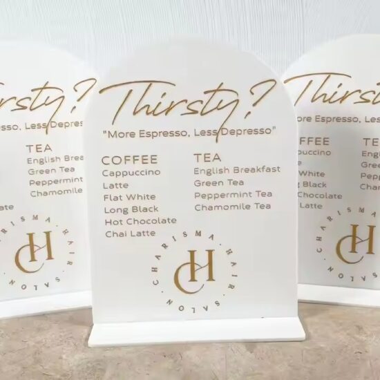 Clear acrylic office desk name plate with custom text