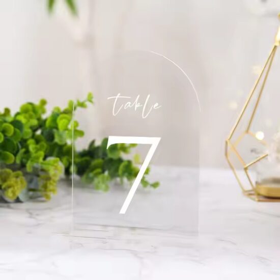 Clear acrylic office desk name plate with custom text