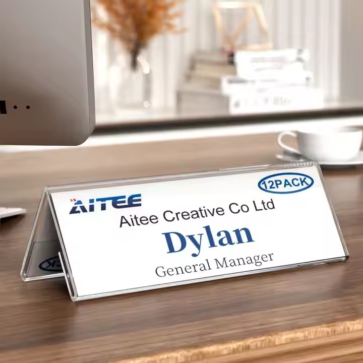 V-shaped acrylic name plate with double-sided display