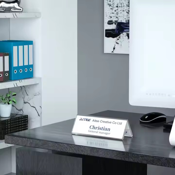 V-shaped acrylic name plate with double-sided display