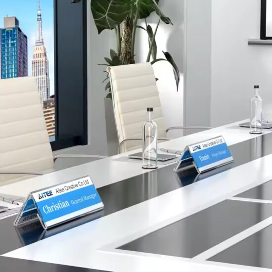 V-shaped acrylic name plate with double-sided display