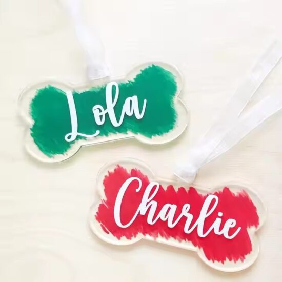 Dog bone shape acrylic Christmas ornament tags for custom decoration