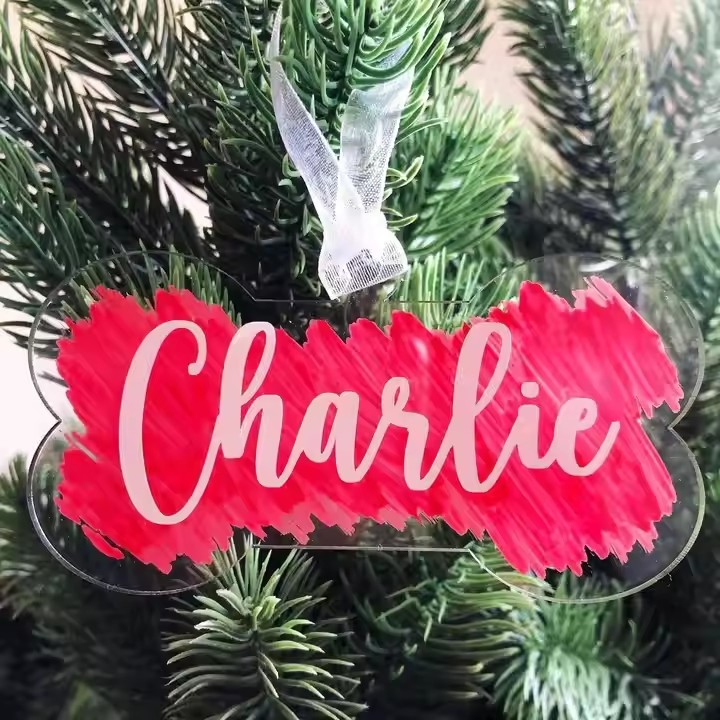 Dog bone shape acrylic Christmas ornament tags for custom decoration
