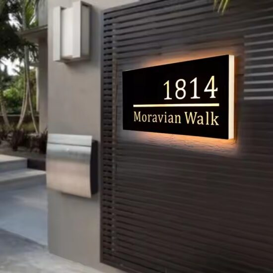 Outdoor illuminated acrylic house sign with LED lighting