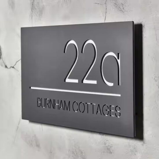 Acrylic hotel room number plate with modern engraved design