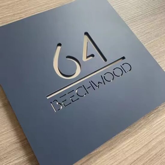 Acrylic hotel room number plate with modern engraved design