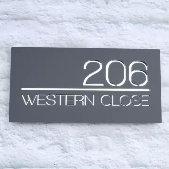 Acrylic hotel room number plate with modern engraved design