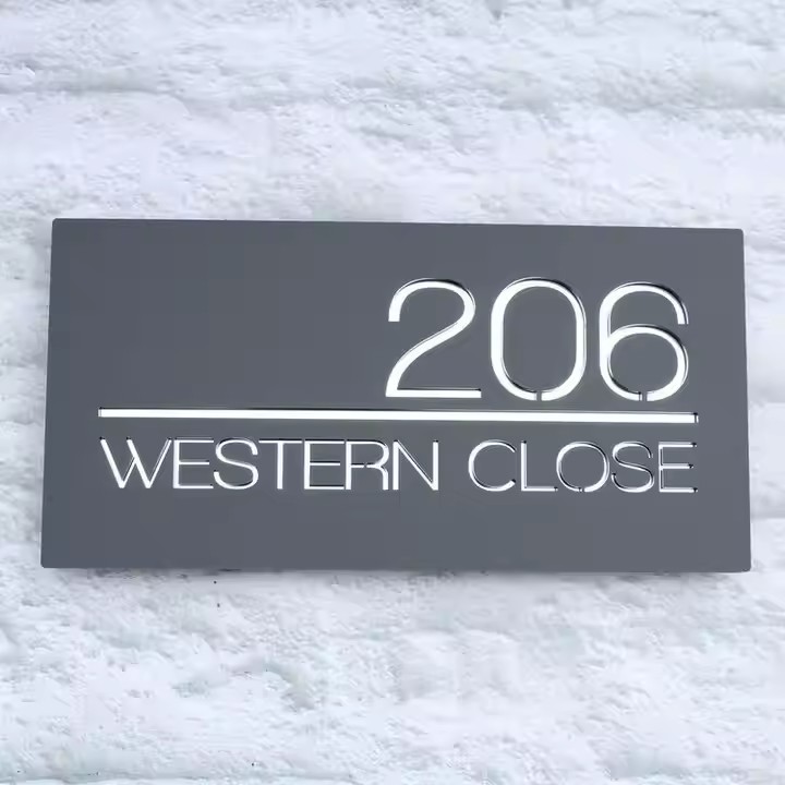 Acrylic hotel room number plate with modern engraved design