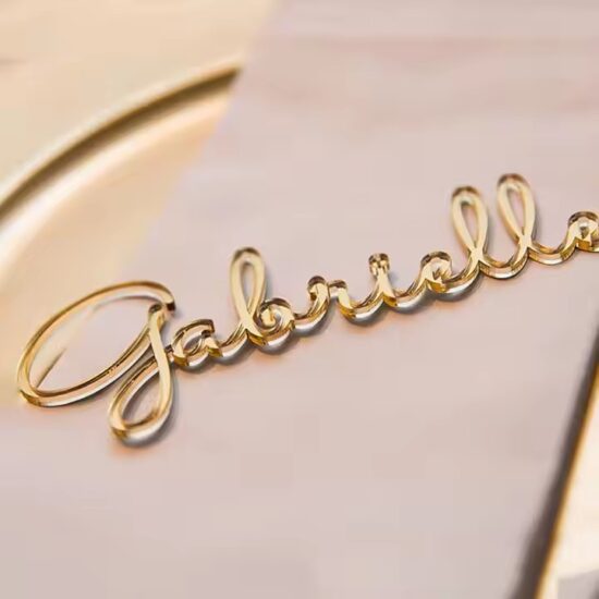 Personalized acrylic name tags for wedding guests