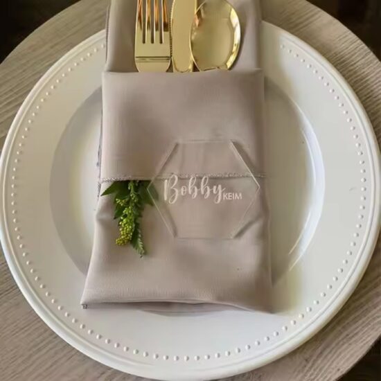 Personalized acrylic name tags for wedding guests