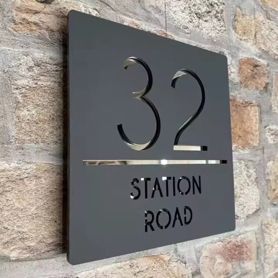 Modern rectangular acrylic house number plate for contemporary homes