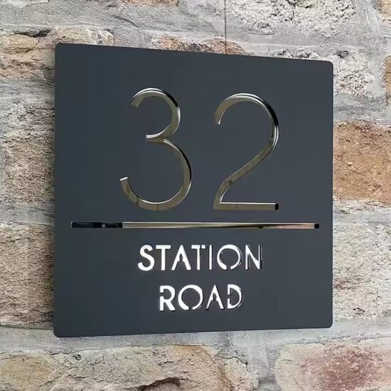 Modern rectangular acrylic house number plate for contemporary homes