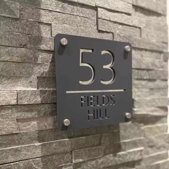 Modern rectangular acrylic house number plate for contemporary homes