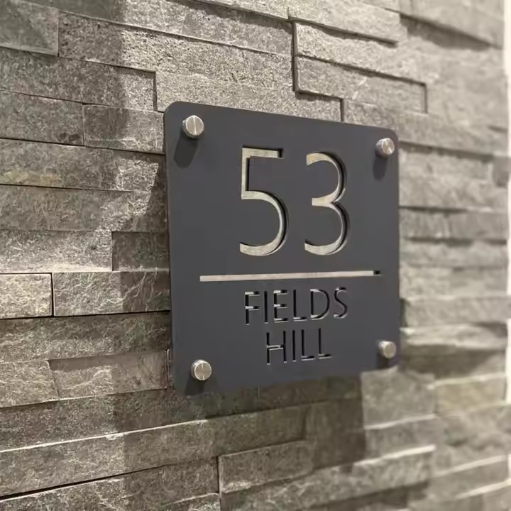 Modern rectangular acrylic house number plate for contemporary homes