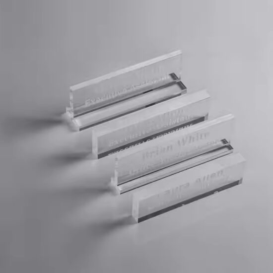 Custom eco-friendly clear acrylic desk name plate with personalized text