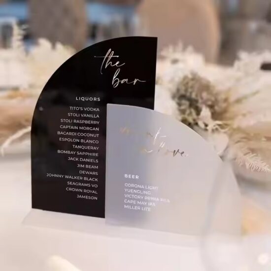 Custom Engraved Acrylic Wedding Menu Sign for Table Décor