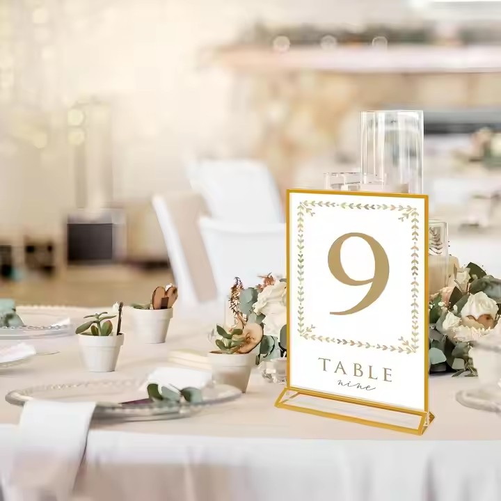 Double-Sided Gold Acrylic Table Number Sign Holder
