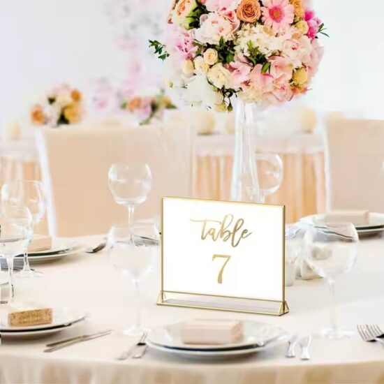 Double-Sided Gold Acrylic Table Number Sign Holder