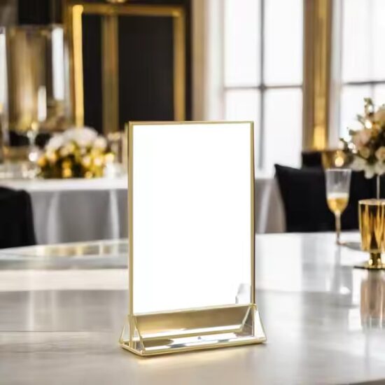 Gold Frame Acrylic Desktop Sign Holder for Tabletop Display
