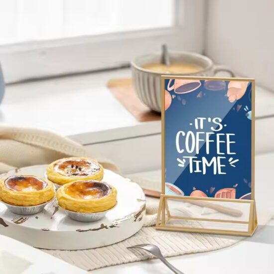 Gold Frame Acrylic Desktop Sign Holder for Tabletop Display