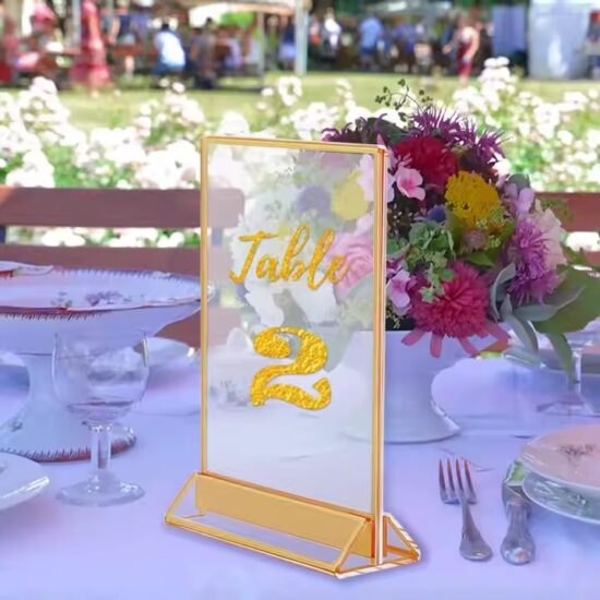 Gold Frame Acrylic Desktop Sign Holder for Tabletop Display