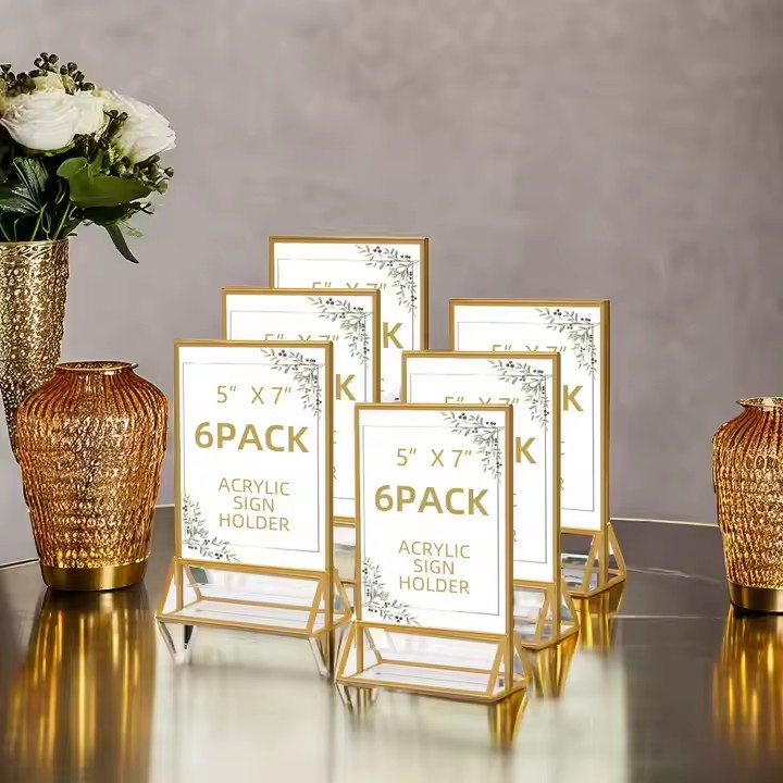 Gold Frame Acrylic Desktop Sign Holder for Tabletop Display