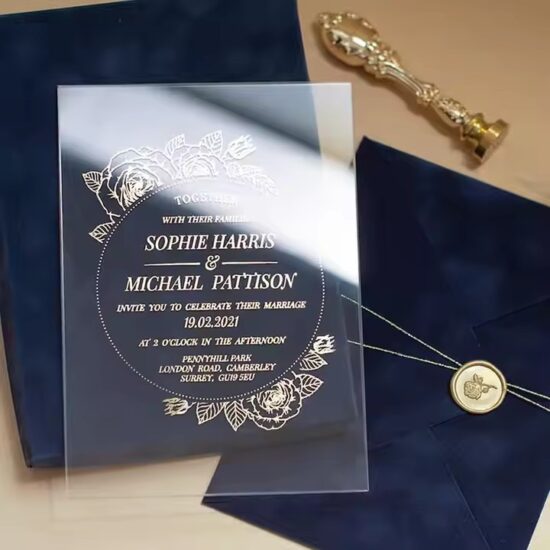 Luxury Clear Acrylic Wedding Invitation Sign with Custom Printed Details